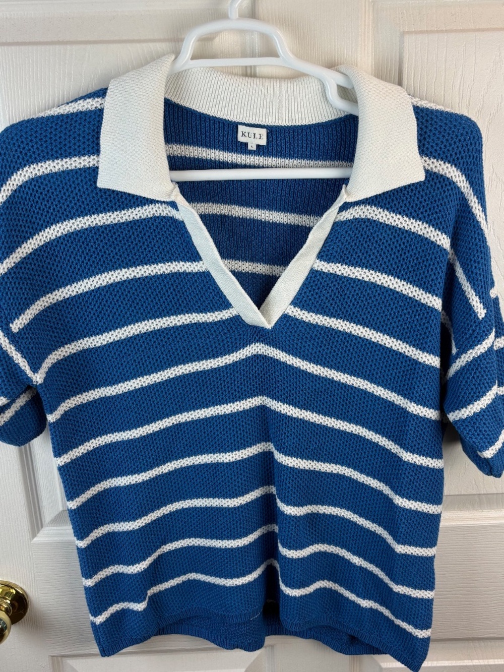 Kule The Fjord Knit Short Sleeve Striped Polo Blue White